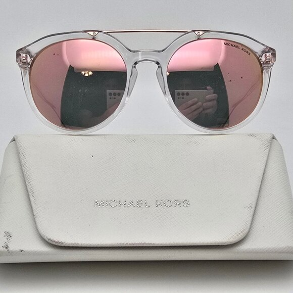 Michael Kors Cape May MK2076 Clear Frame Rose Gold Mirror Len Aviator Sunglasses - Picture 1 of 16